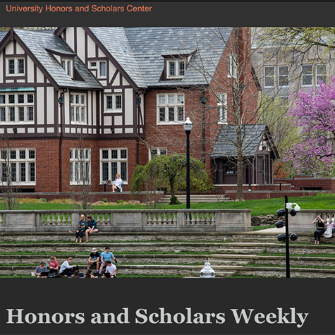 Honors and Scholars Weekly cover with Kuhn House and amphitheater